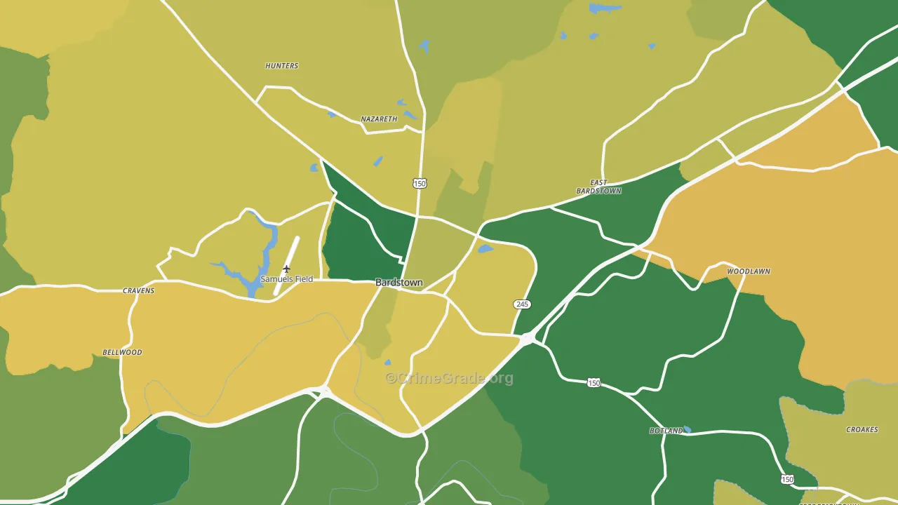 Bardstown, KY Map of Vehicle Theft Rates