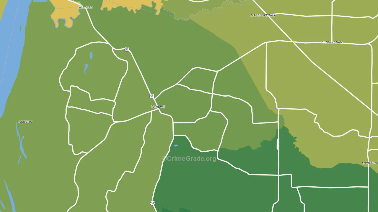 Bardwell, KY Map of Vehicle Theft Rates