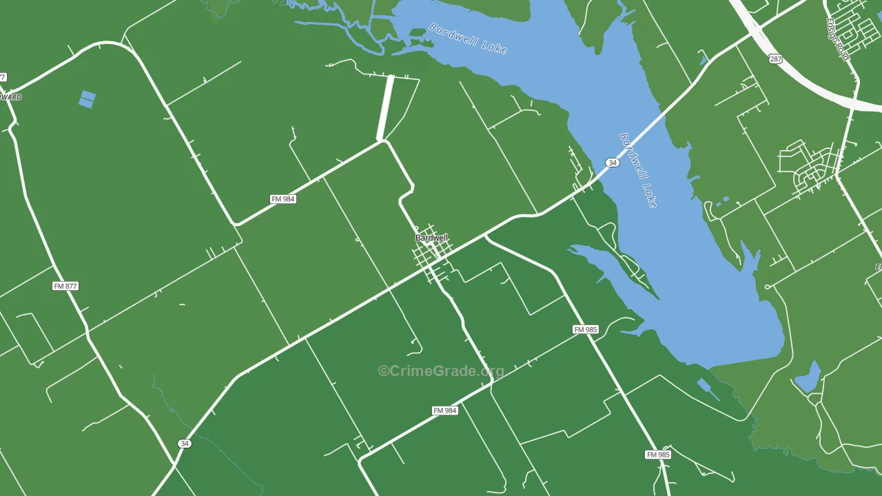 Bardwell, TX Map of Vehicle Theft Rates