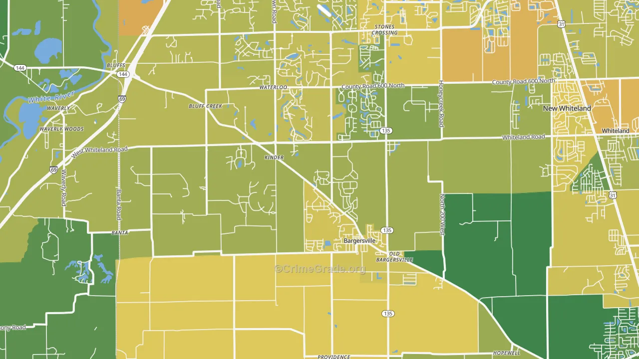 Bargersville, IN Map of Vehicle Theft Rates