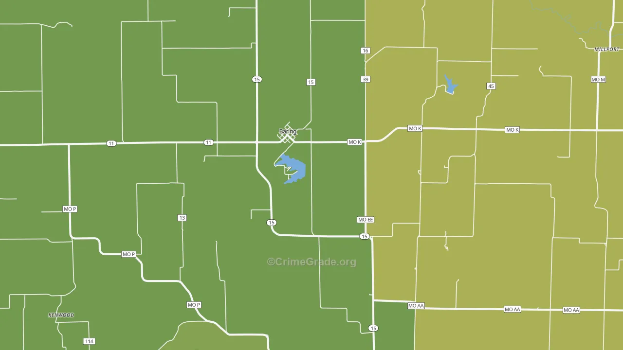Baring, MO Map of Vehicle Theft Rates