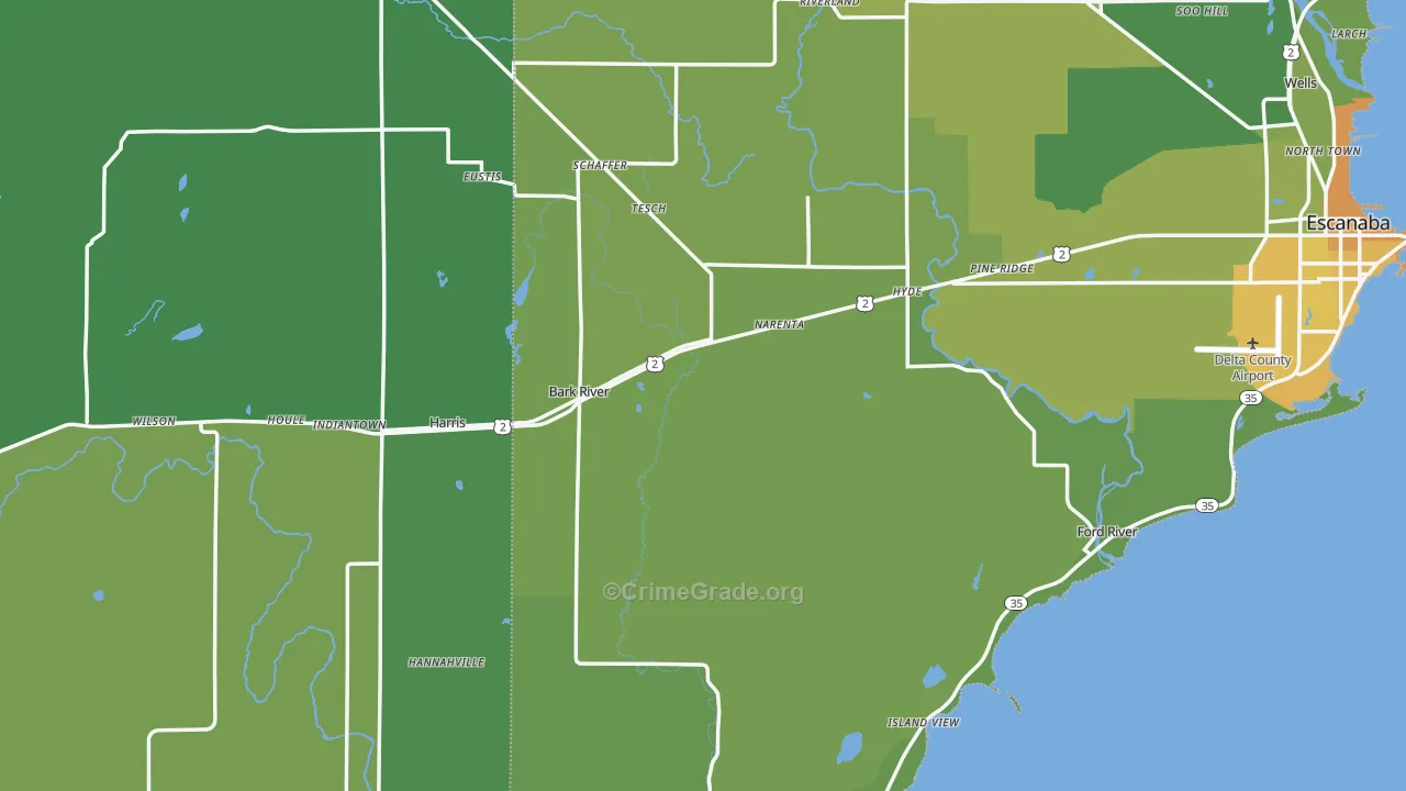 Bark River, MI Map of Vehicle Theft Rates