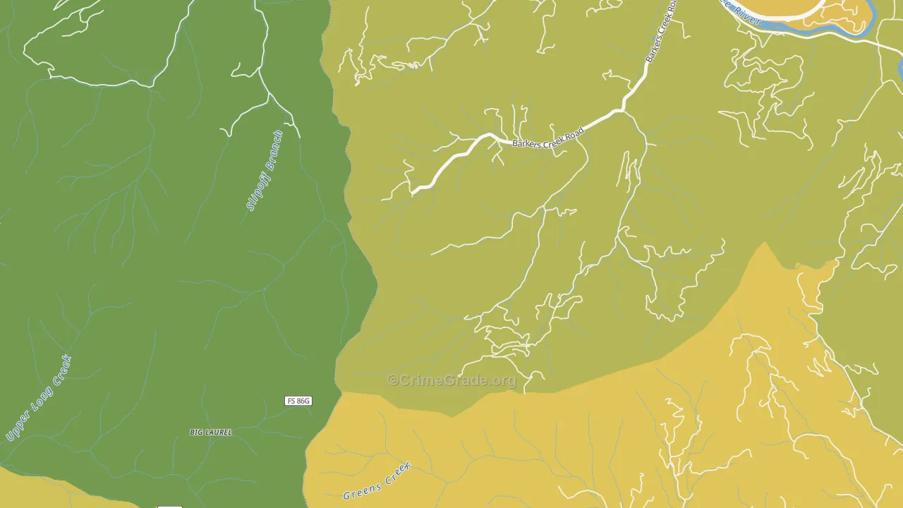Barkers Creek, NC Map of Vehicle Theft Rates