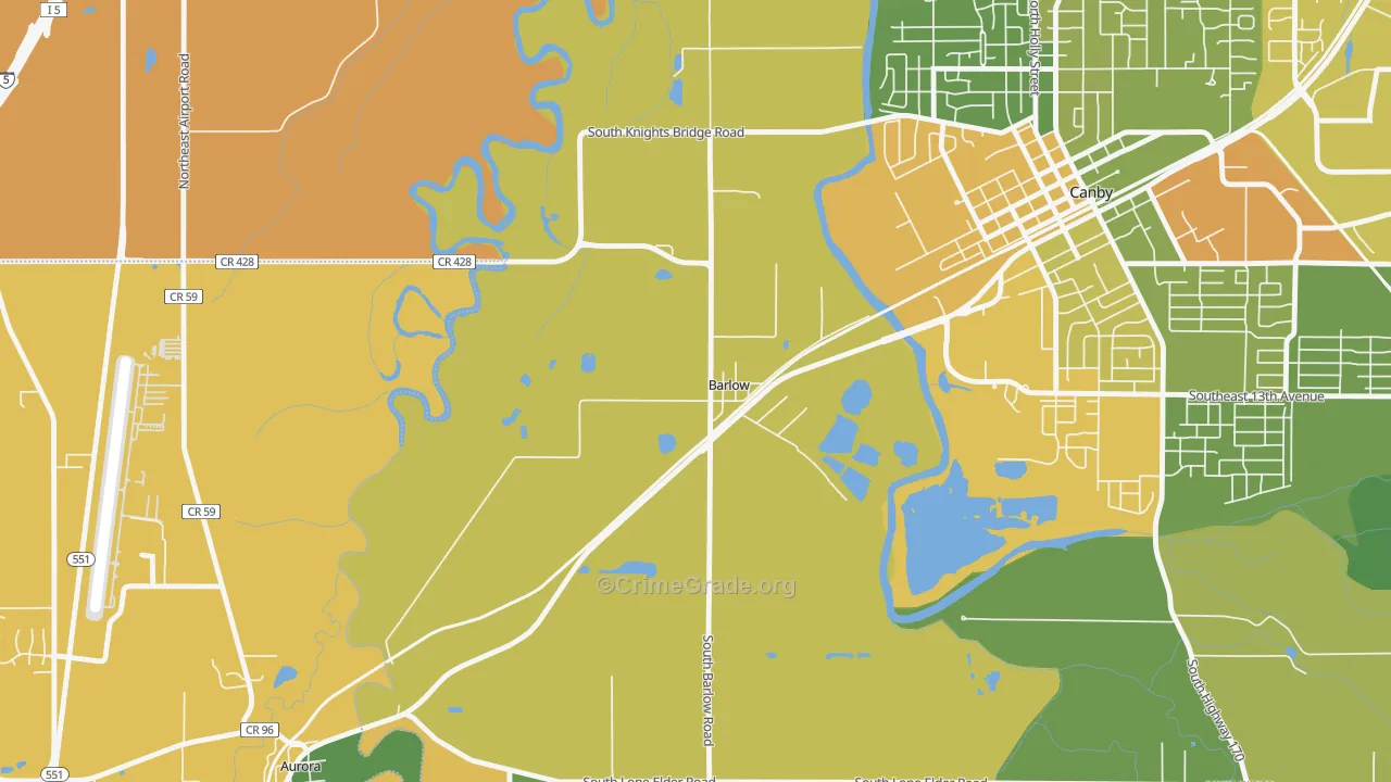 Barlow, OR Map of Vehicle Theft Rates