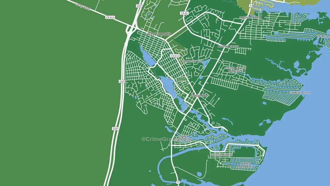 Barnegat Pines, Forked River, NJ Map of Vehicle Theft Rates