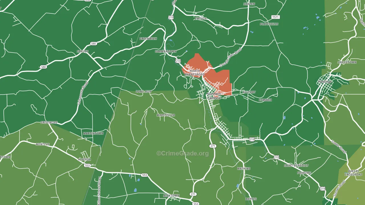 Barnesboro, PA Map of Vehicle Theft Rates