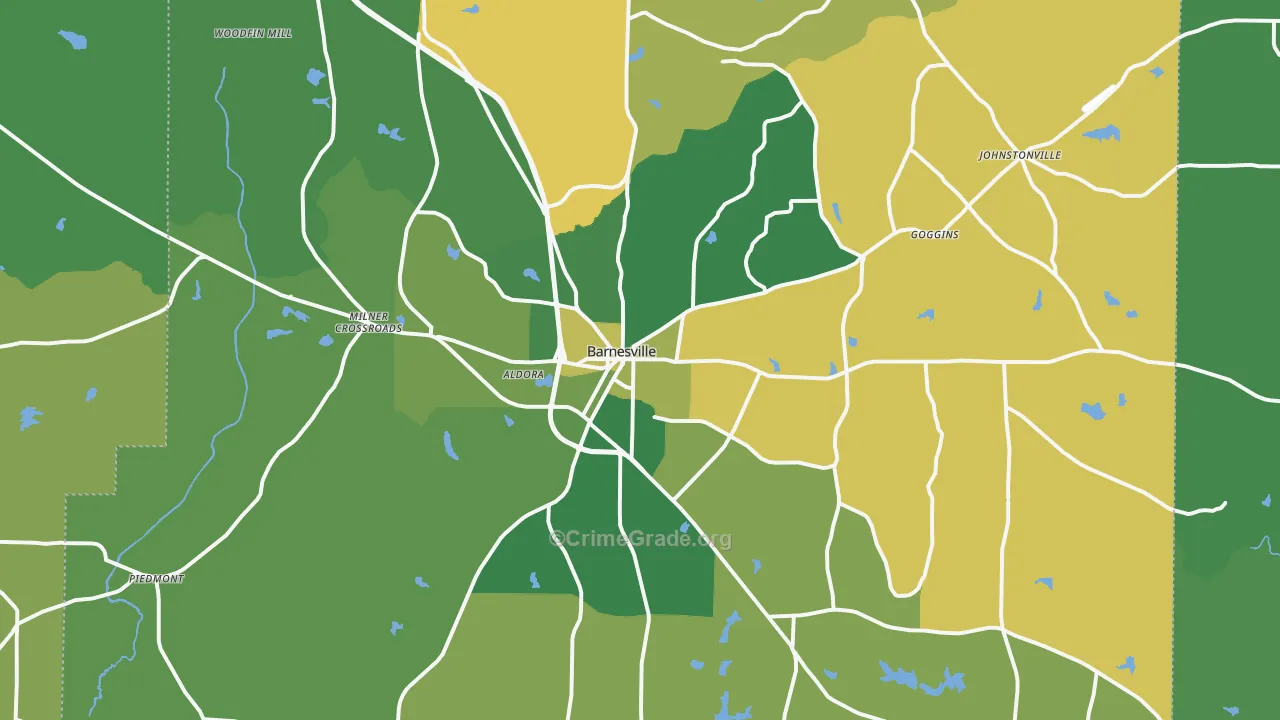 Barnesville, GA Map of Vehicle Theft Rates