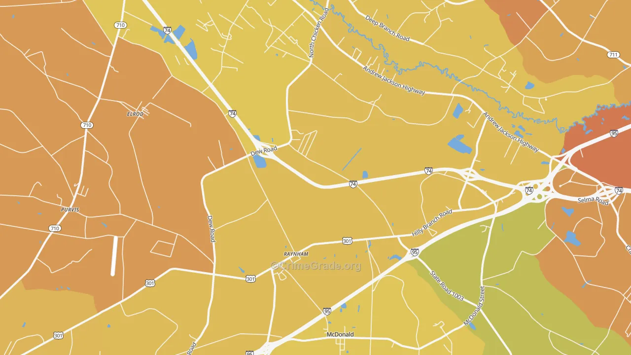 Barnesville, NC Map of Vehicle Theft Rates