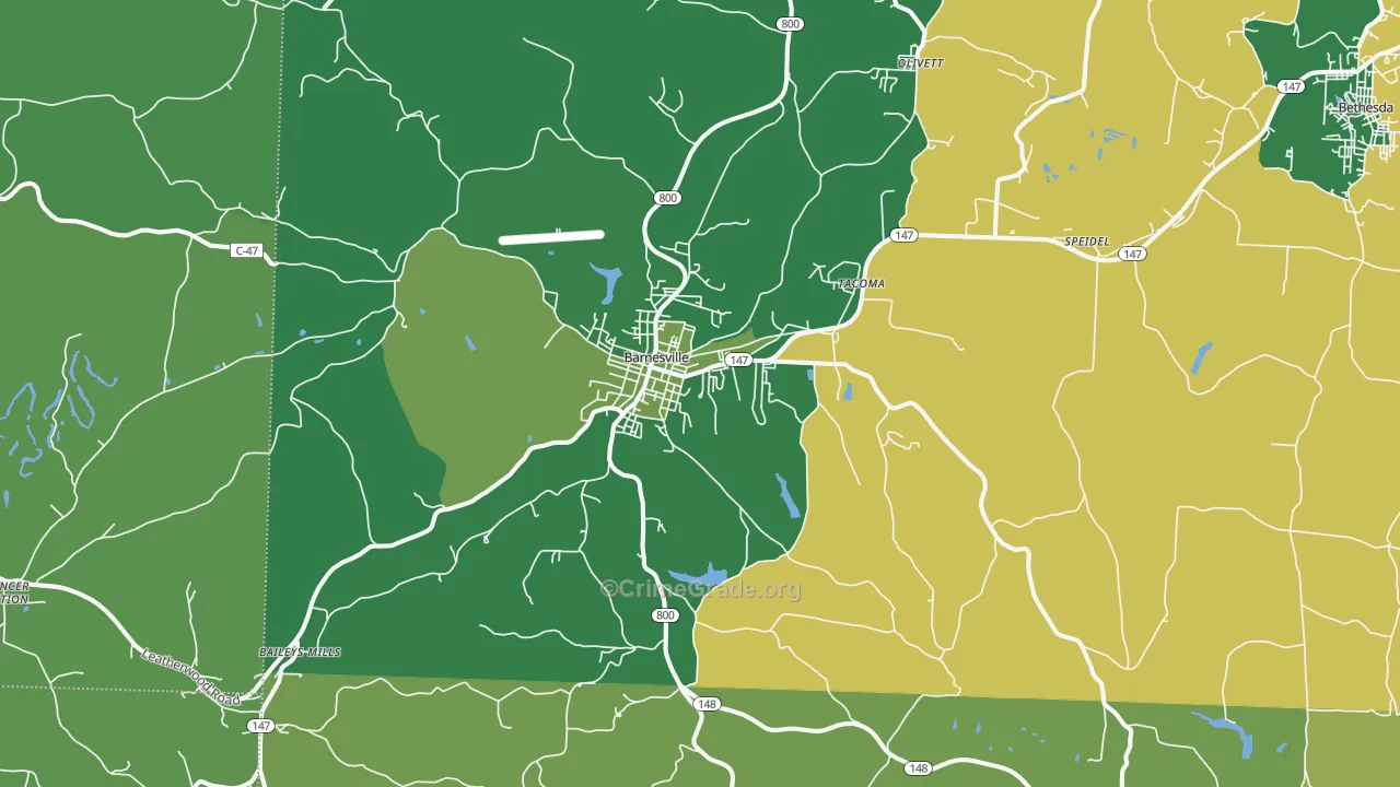 Barnesville, OH Map of Vehicle Theft Rates