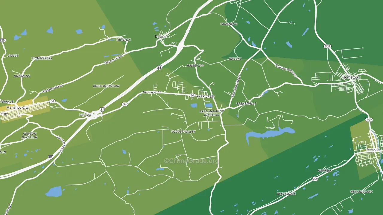 Barnesville, PA Map of Vehicle Theft Rates