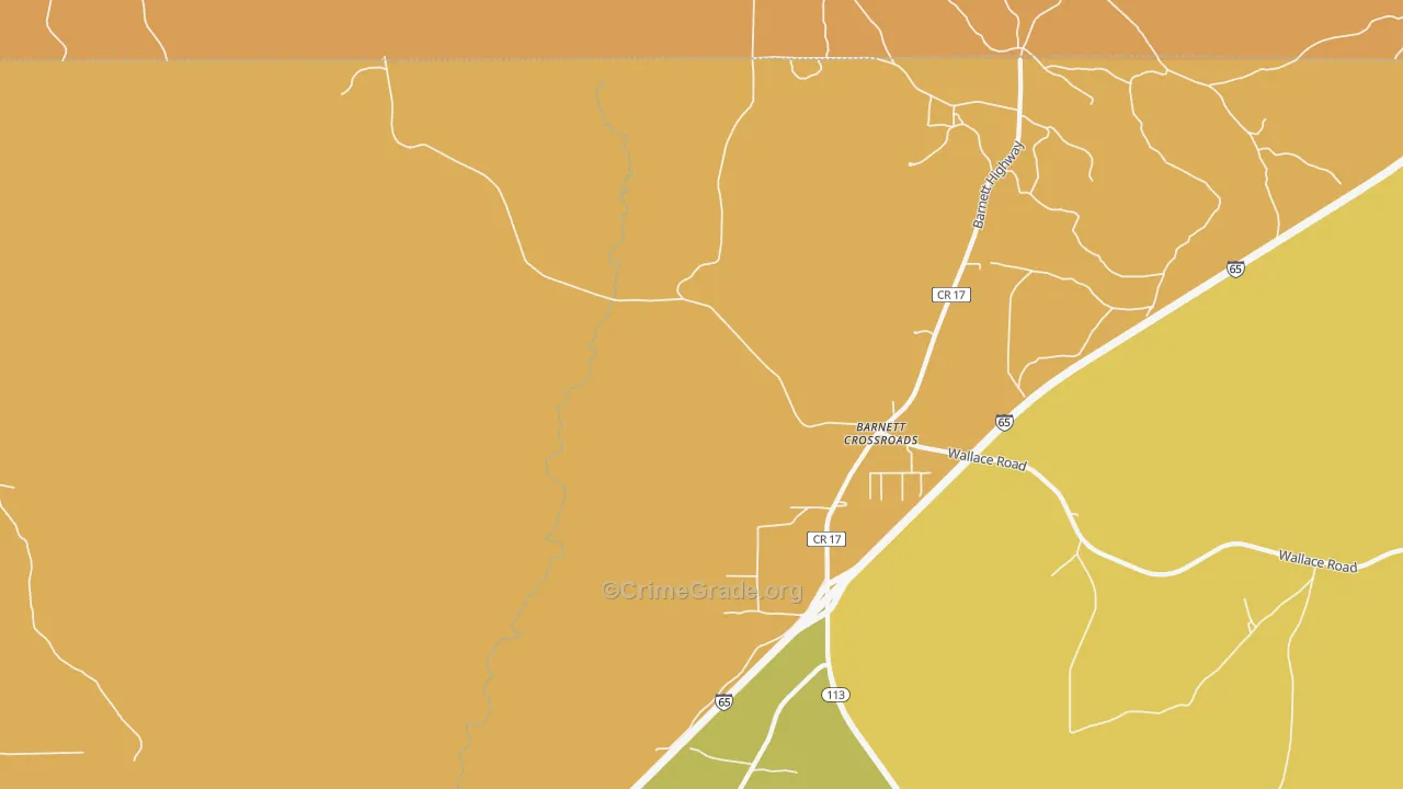 Barnett Crossroads, AL Map of Vehicle Theft Rates