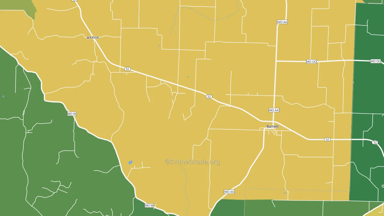 Barnett, MO Map of Vehicle Theft Rates