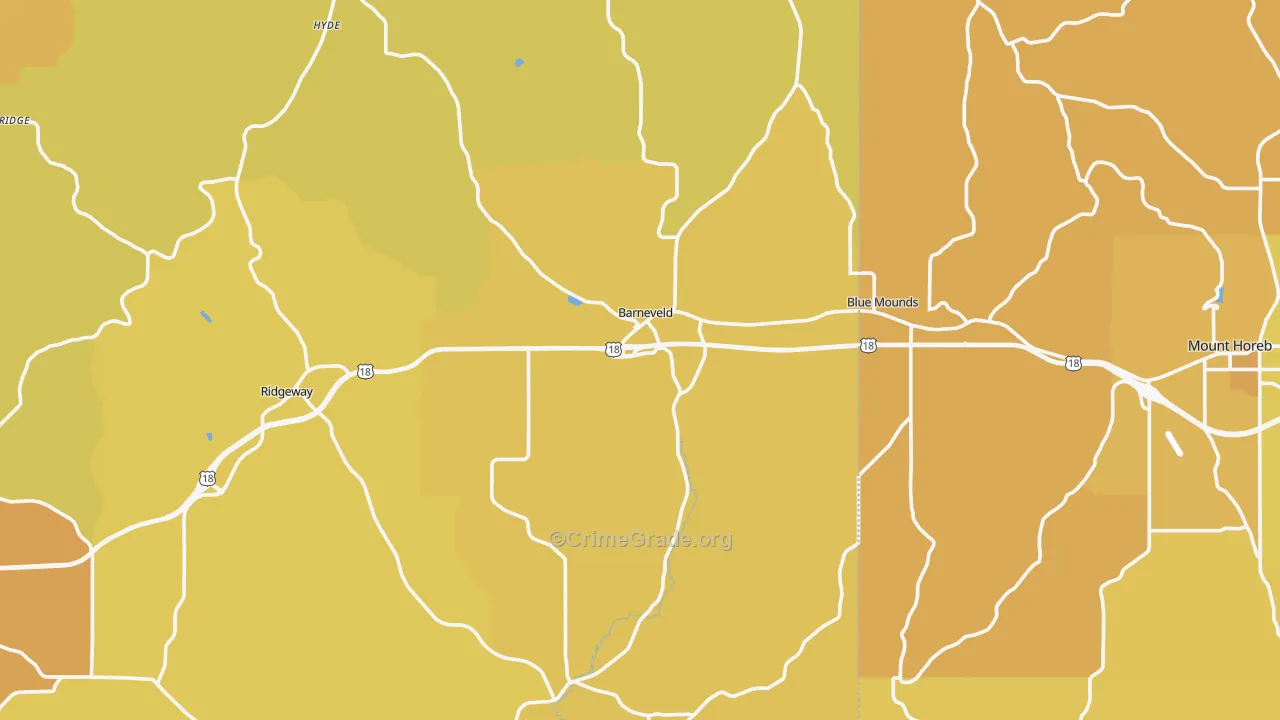Barneveld, WI Map of Vehicle Theft Rates