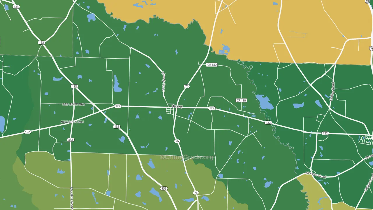 Barney, GA Map of Vehicle Theft Rates