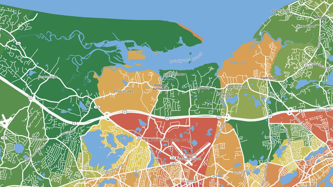 Barnstable, MA Map of Vehicle Theft Rates