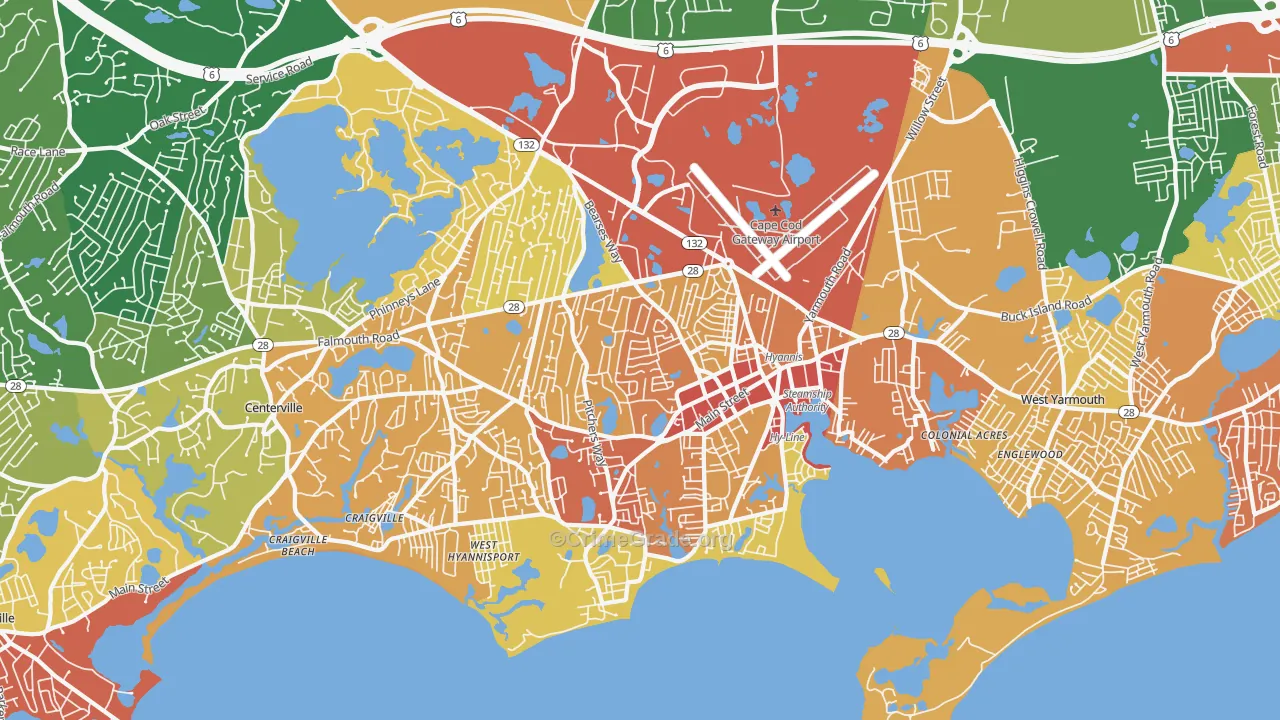 Barnstable Town, MA Map of Vehicle Theft Rates