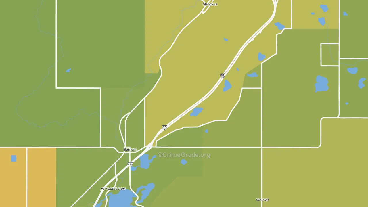 Barnum, MN Map of Vehicle Theft Rates