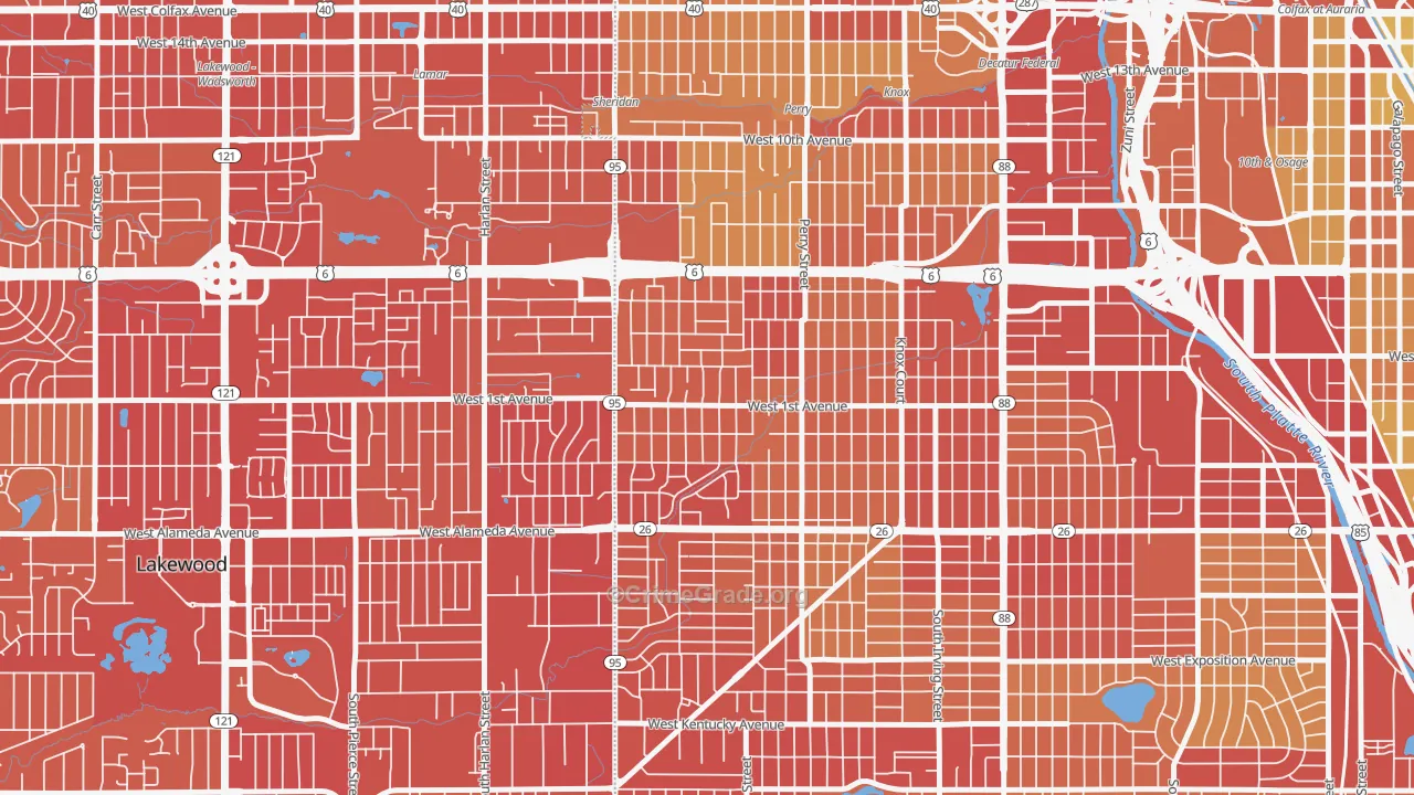 Barnum West, Denver, CO Map of Vehicle Theft Rates