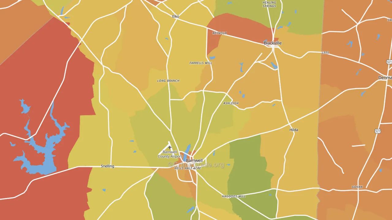 Barnwell County, SC Map of Vehicle Theft Rates