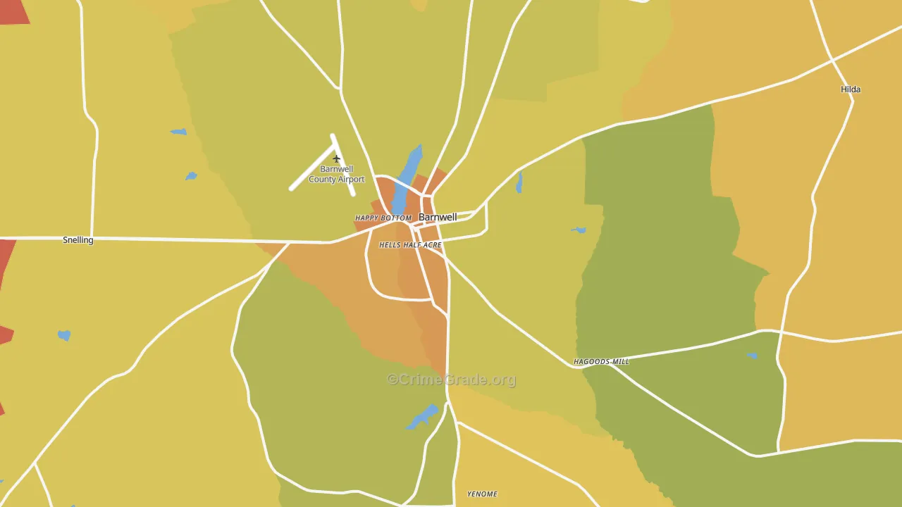 Barnwell, SC Map of Vehicle Theft Rates