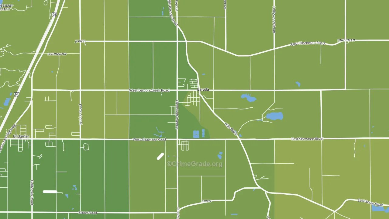 Baroda, MI Map of Vehicle Theft Rates