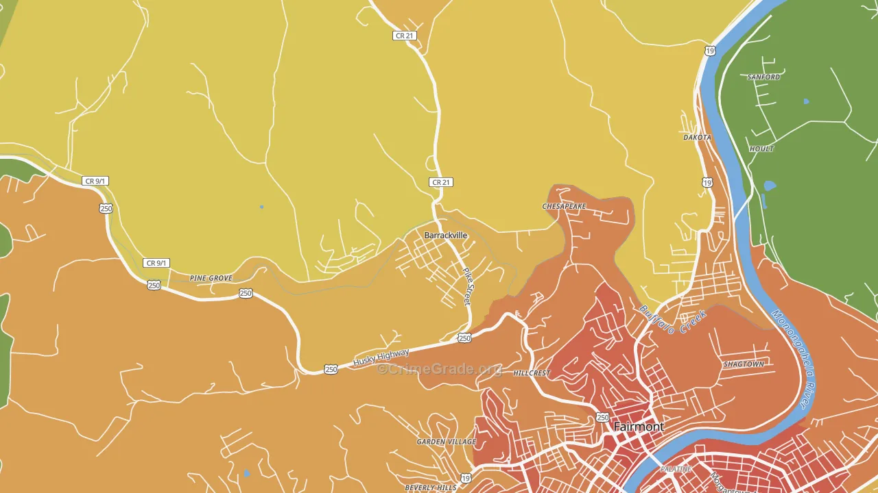 Barrackville, WV Map of Vehicle Theft Rates