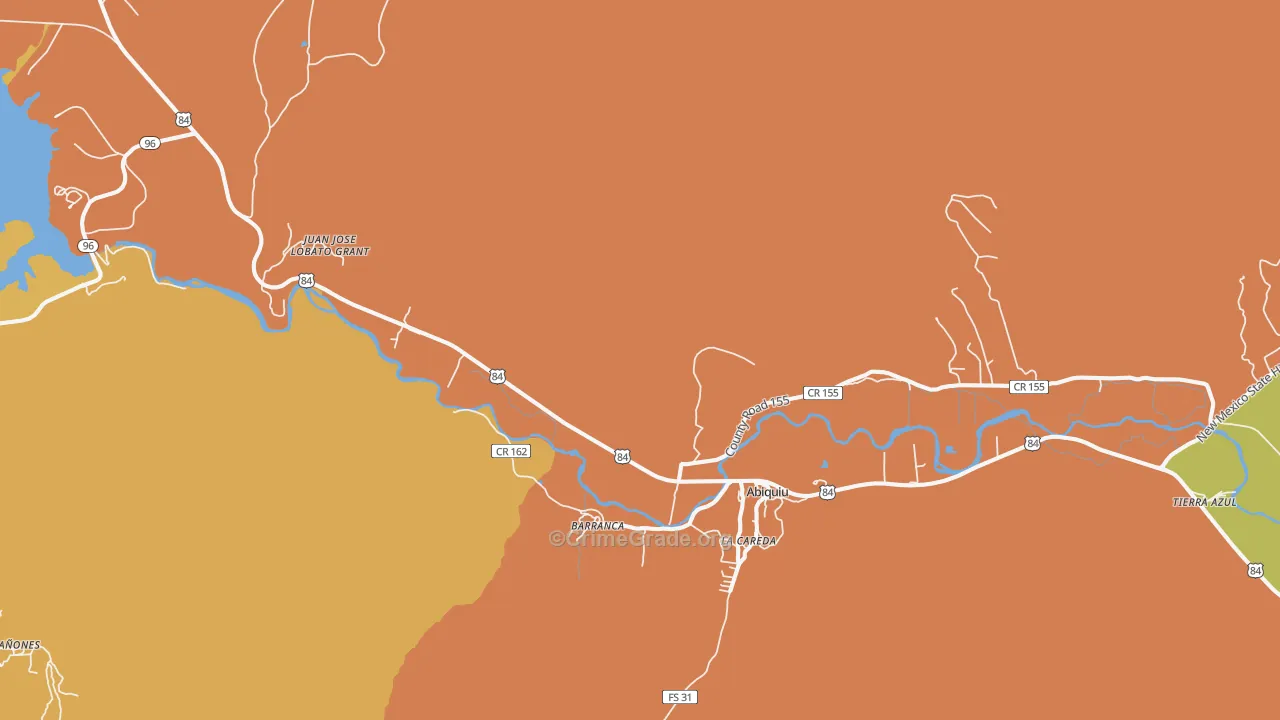 Barranca, NM Map of Vehicle Theft Rates