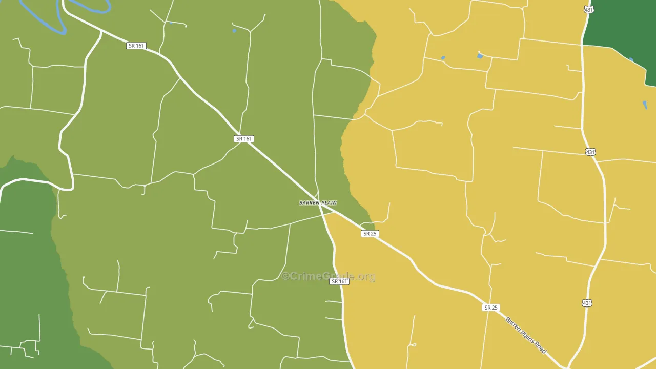 Barren Plain, TN Map of Vehicle Theft Rates