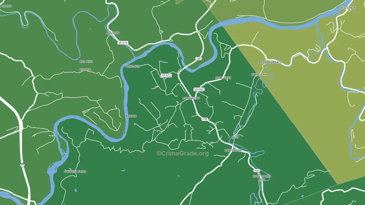 Barren Springs, VA Map of Vehicle Theft Rates