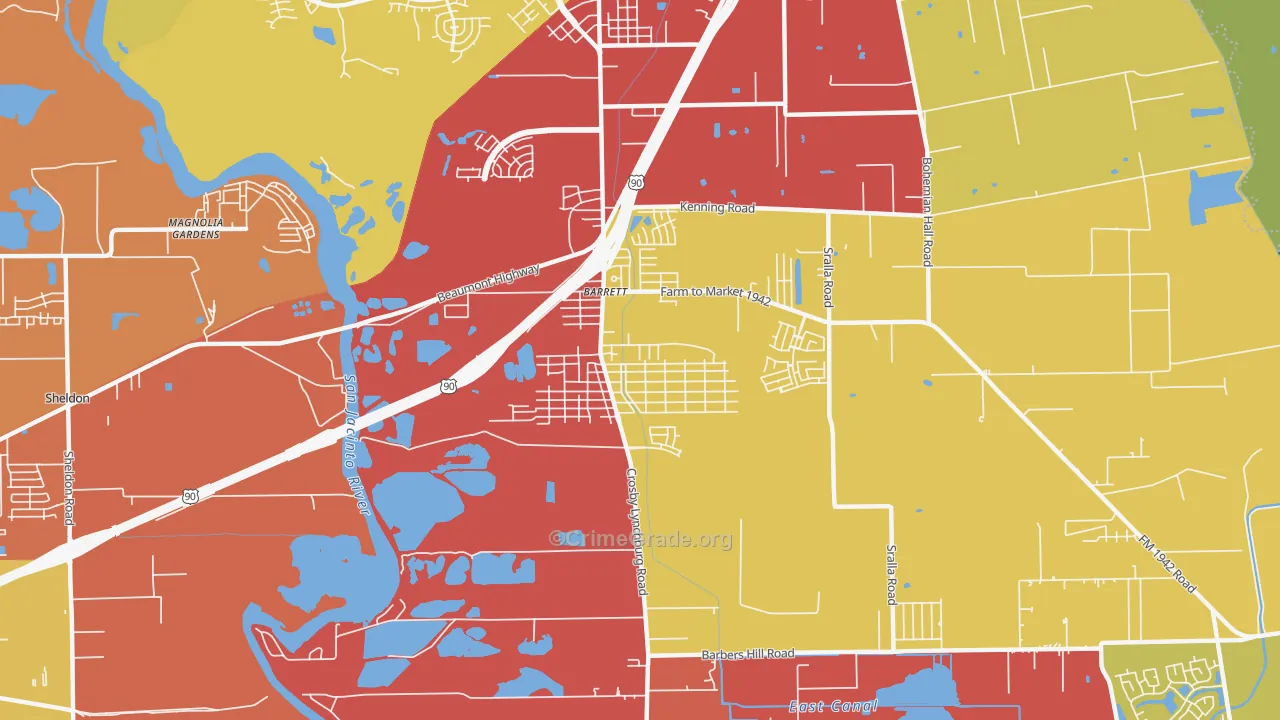 Barrett, TX Map of Vehicle Theft Rates