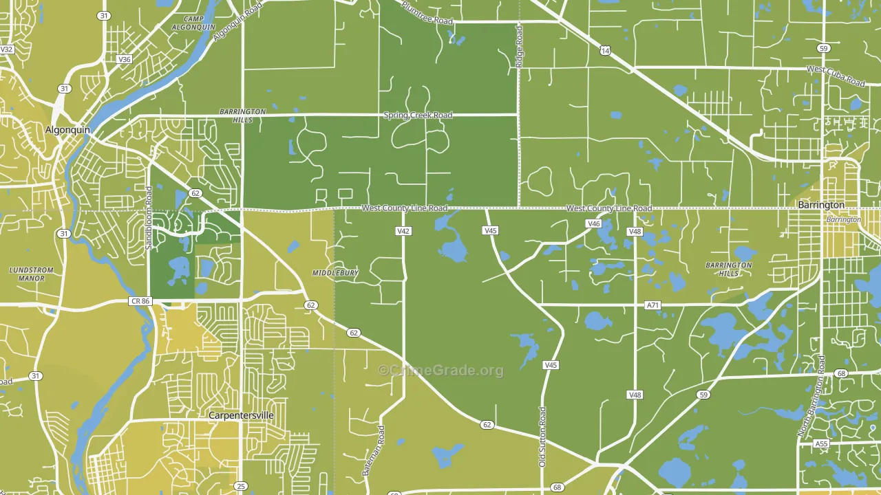 Barrington Hills, IL Map of Vehicle Theft Rates