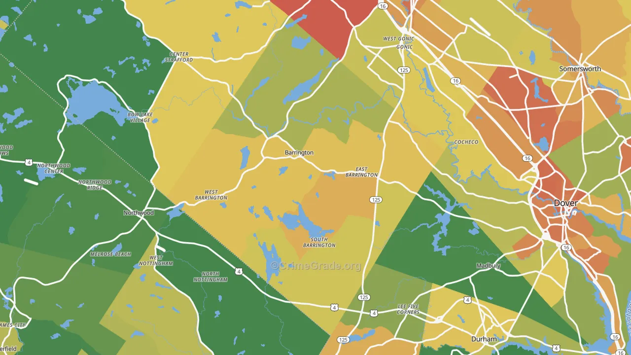 Barrington, NH Map of Vehicle Theft Rates