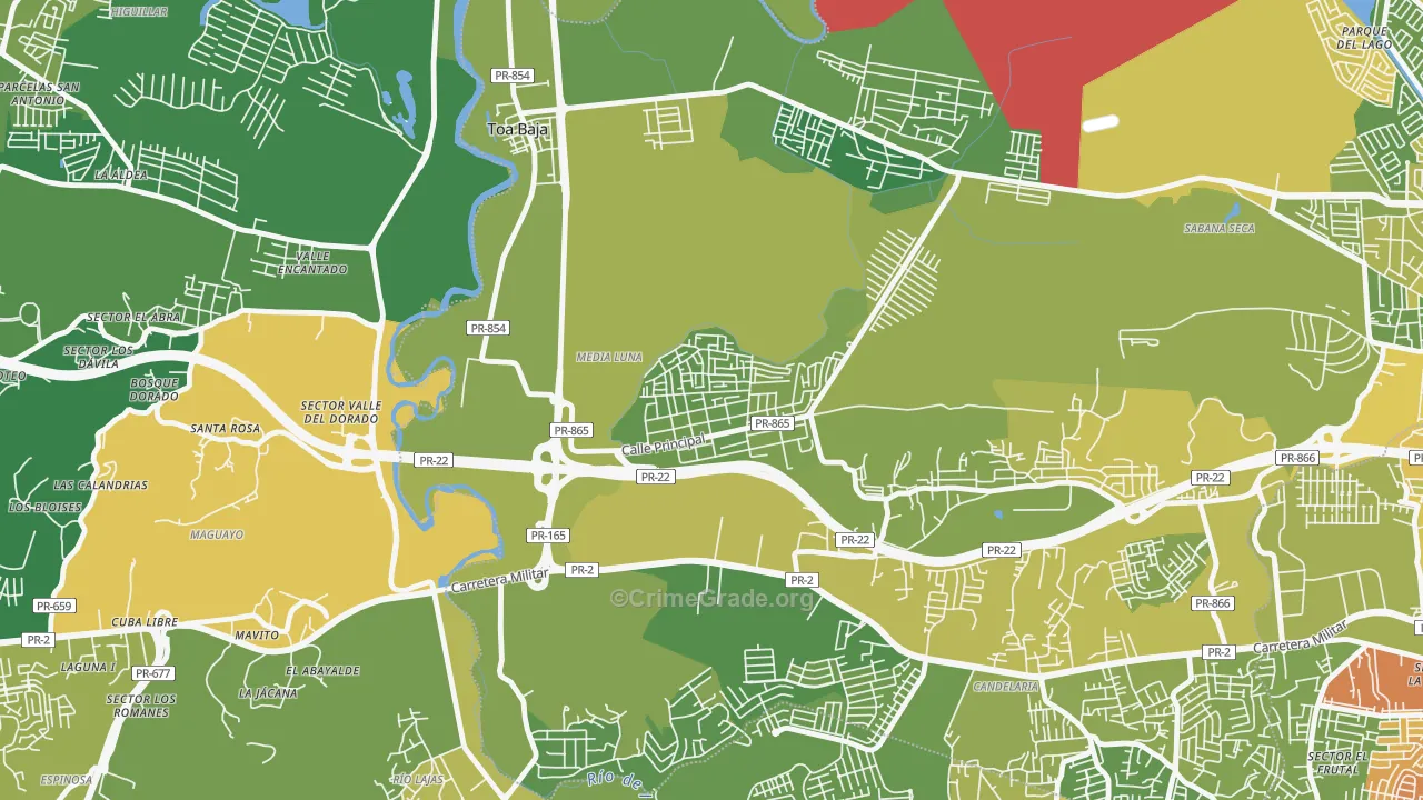 Barrio Campanilla, Toa Baja, PR Map of Vehicle Theft Rates