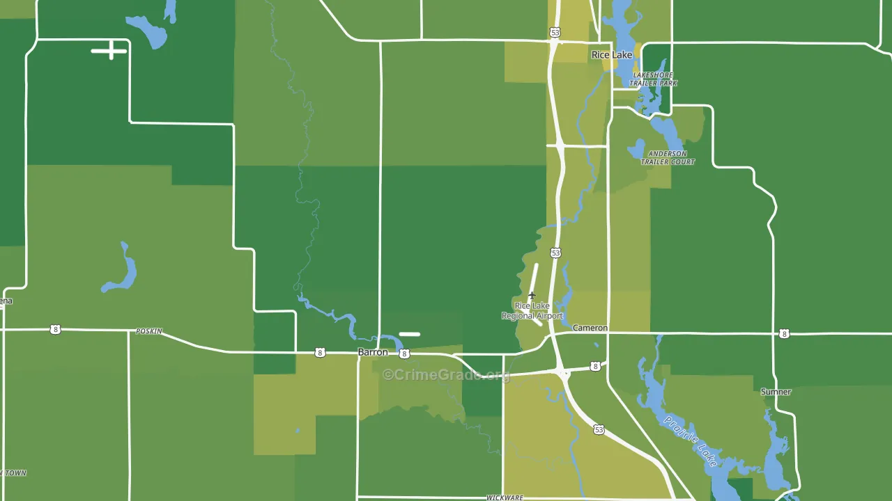 Barron County, WI Map of Vehicle Theft Rates