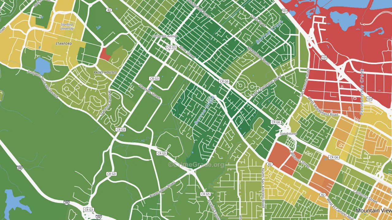 Barron Park, Palo Alto, CA Map of Vehicle Theft Rates