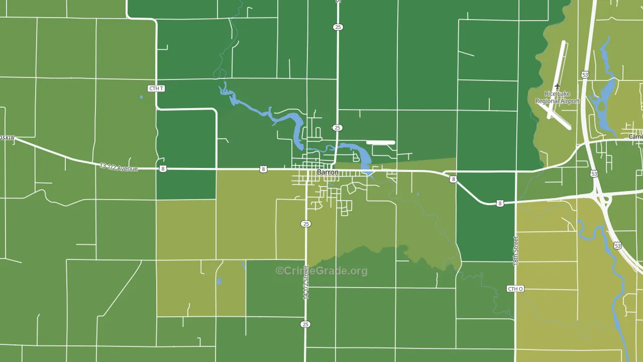Barron, WI Map of Vehicle Theft Rates