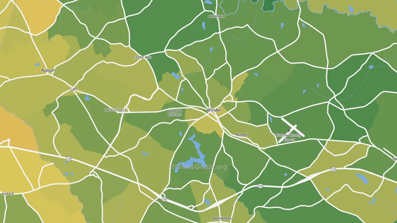 Barrow County, GA Map of Vehicle Theft Rates