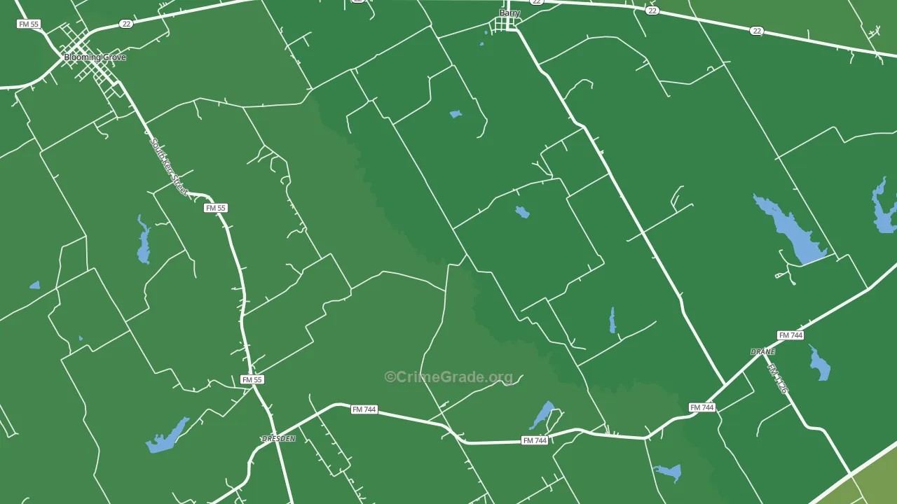 Barry, TX Map of Vehicle Theft Rates
