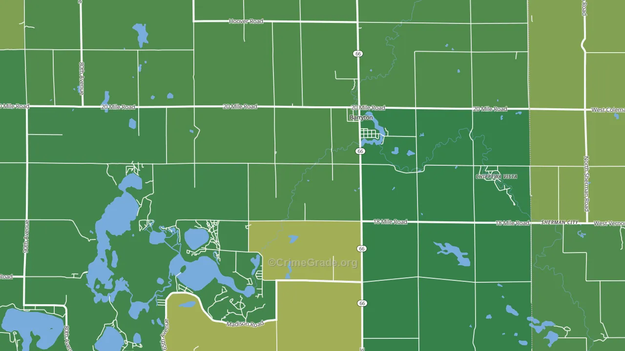 Barryton, MI Map of Vehicle Theft Rates