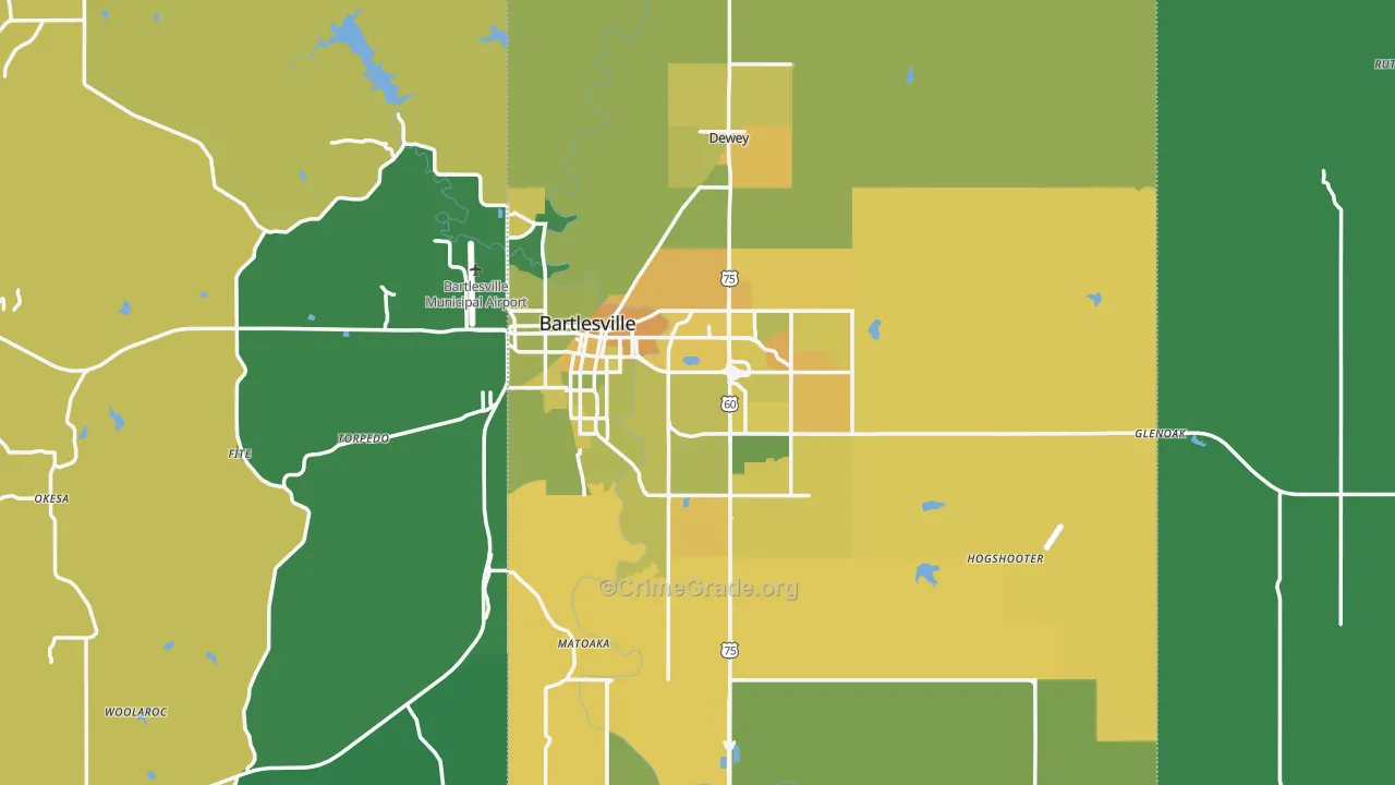 Bartlesville, OK Map of Vehicle Theft Rates