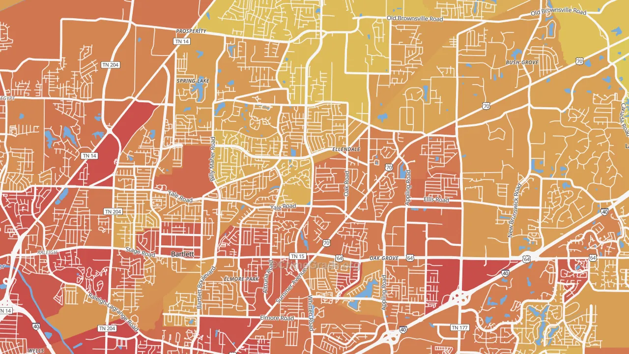 Bartlett, TN Map of Vehicle Theft Rates