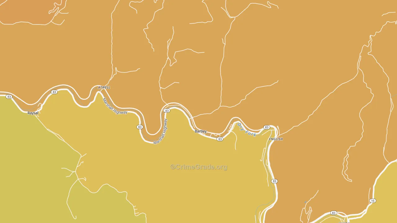 Bartley, WV Map of Vehicle Theft Rates
