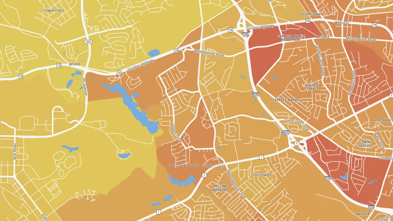Barton Chapel, Augusta, GA Map of Vehicle Theft Rates