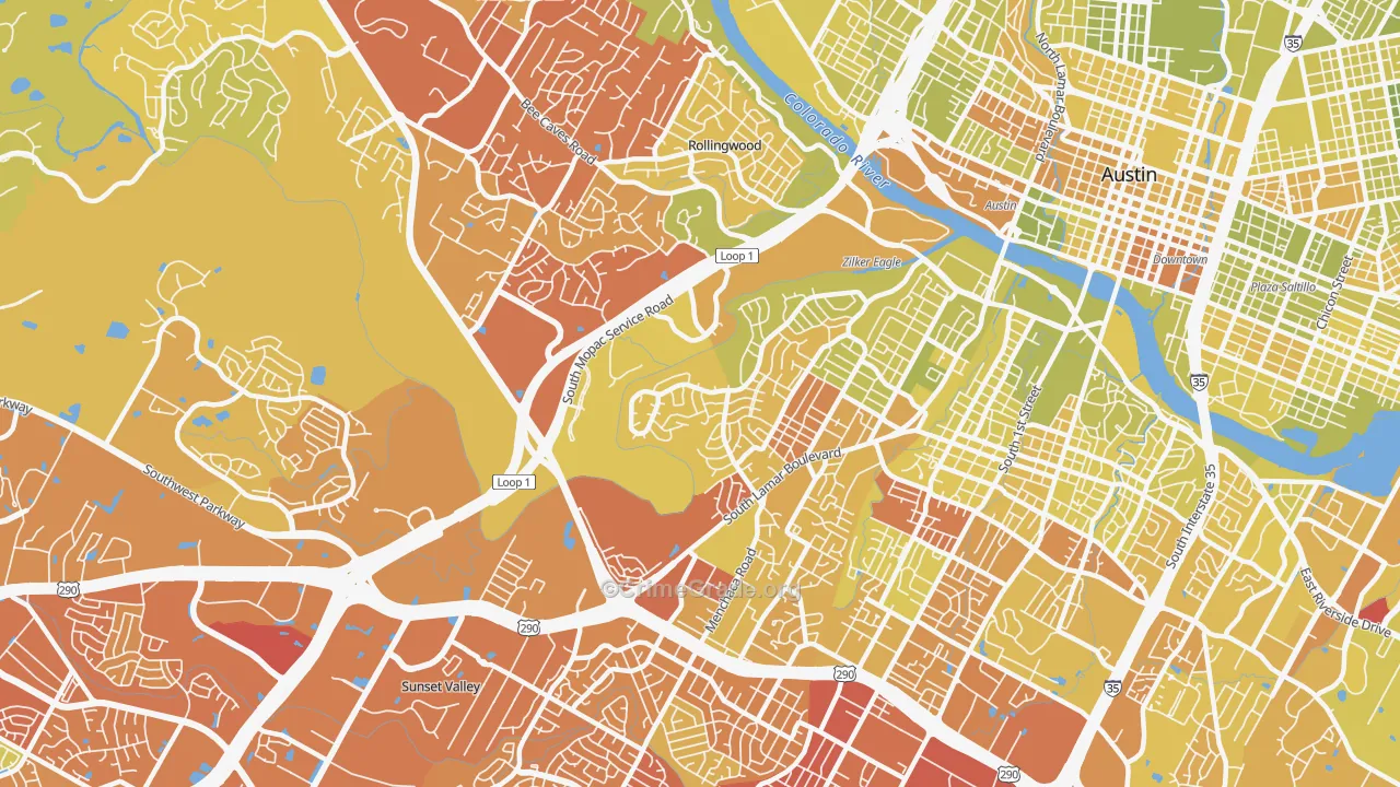 Barton Hills, Austin, TX Map of Vehicle Theft Rates