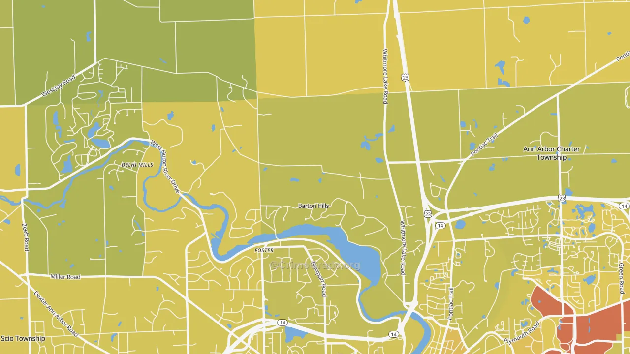 Barton Hills, MI Map of Vehicle Theft Rates
