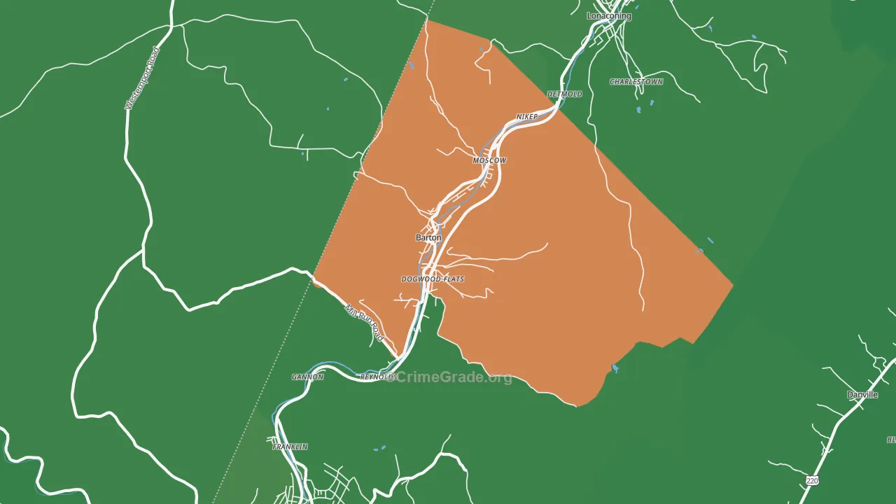 Barton, MD Map of Vehicle Theft Rates