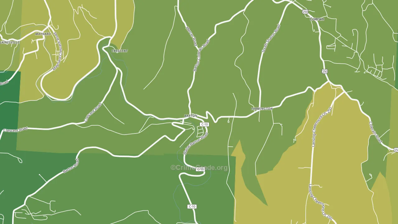 Barton, OH Map of Vehicle Theft Rates
