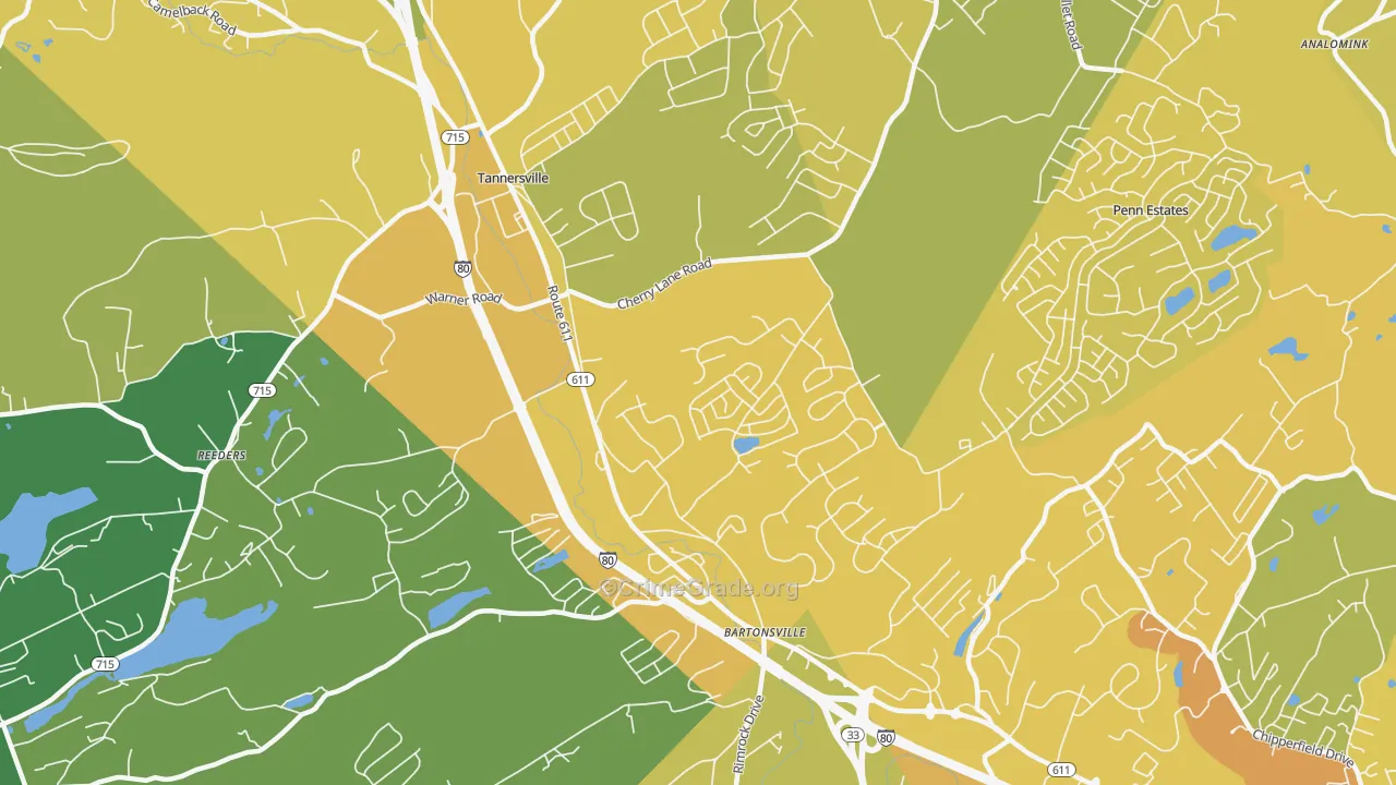 Bartonsville, PA Map of Vehicle Theft Rates