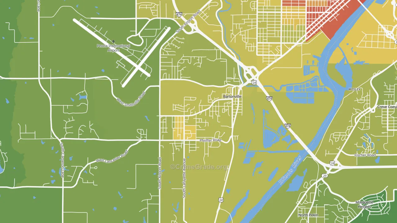 Bartonville, IL Map of Vehicle Theft Rates