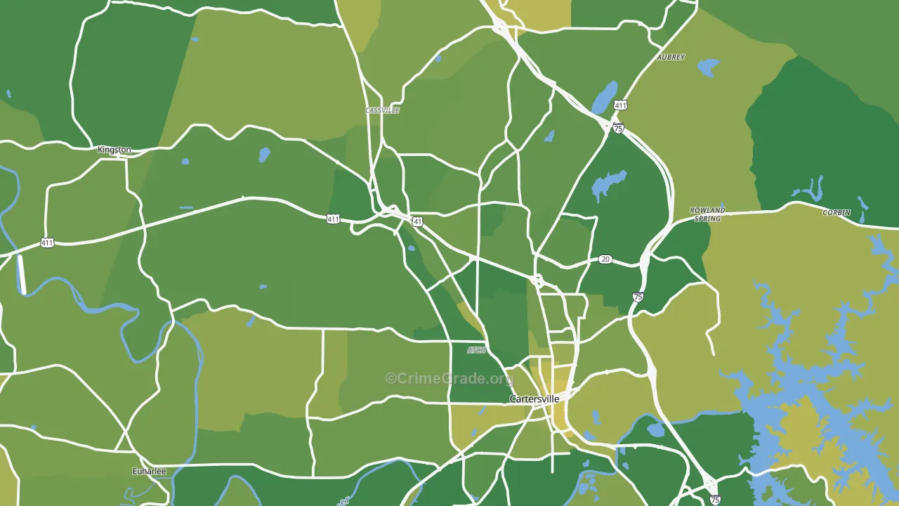 Bartow County, GA Map of Vehicle Theft Rates